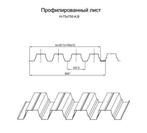 Продольно гнутый профнастил для укрытий конвейеров Н75ПГ-800, 0,5, в полимерном покрытии
